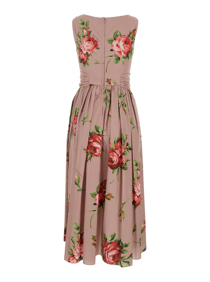 Pink Dress With Floral Print And Zip Closure At The Back Cotton For Women