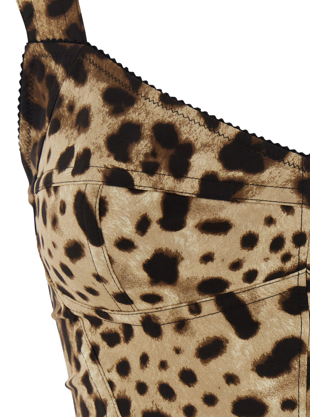 Brown Midi Dress With Heart Neckline And Leopard Motif On The Front Stretch Silk Blend For Women