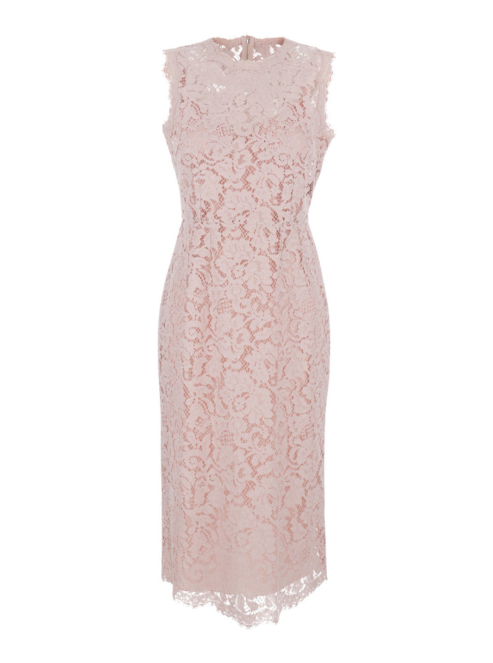 Pink Dress with Lace Design in Silk Blend Women Elastane
