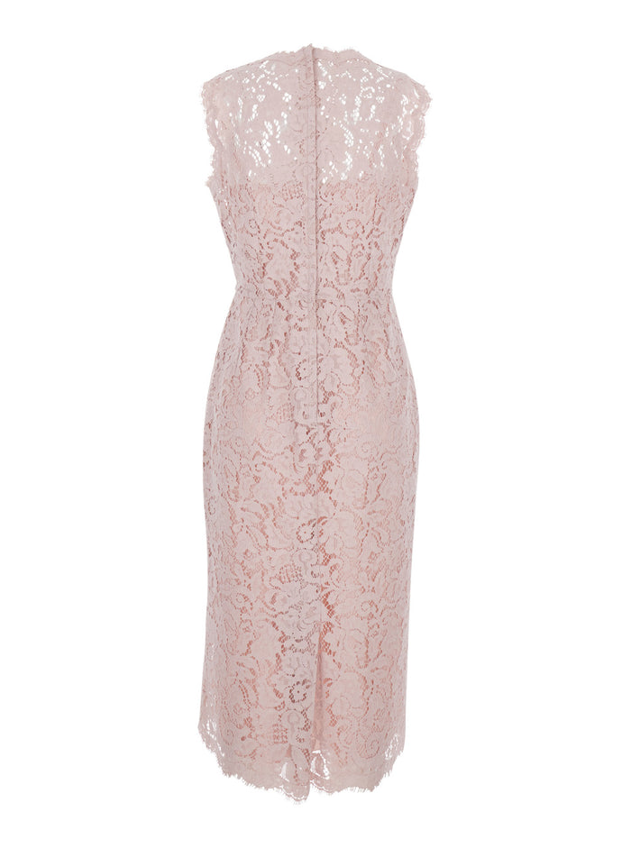 Pink Dress with Lace Design in Silk Blend Women Elastane