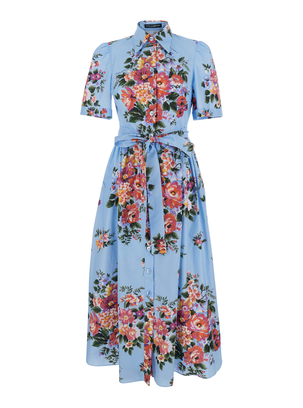 Multicolor Dress with Floral Print and Waist Knot in cotton Woman