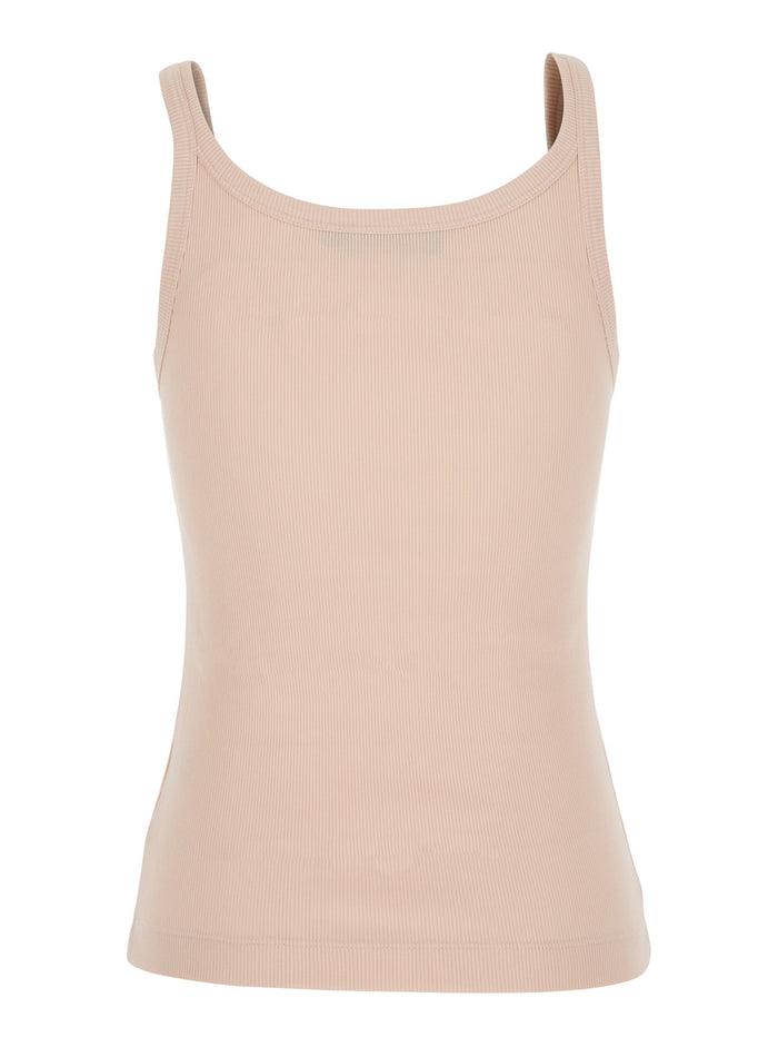 Pink Sleeveless Top with Round Neck and Logo Patch on the Front in Cotton for Women Tops