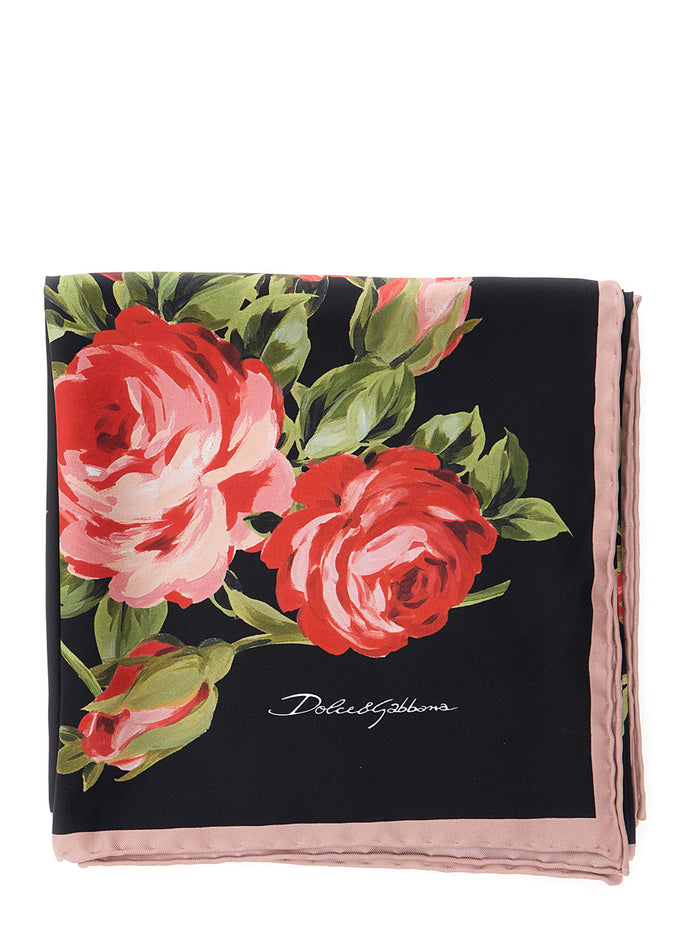 Floral Multicolor Square Scarf with All-Over Print in Silk for Women Scarfs And Foulards