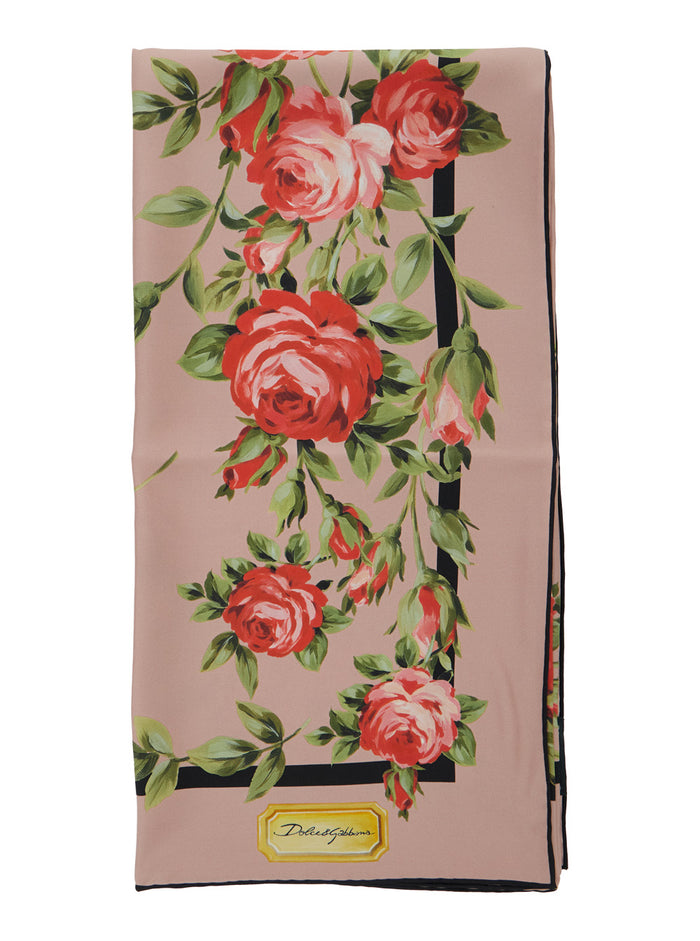 Multicolor Square Silk Scarf with Logo on the Front and Floral All-Over Motif for Women Scarfs Foulards