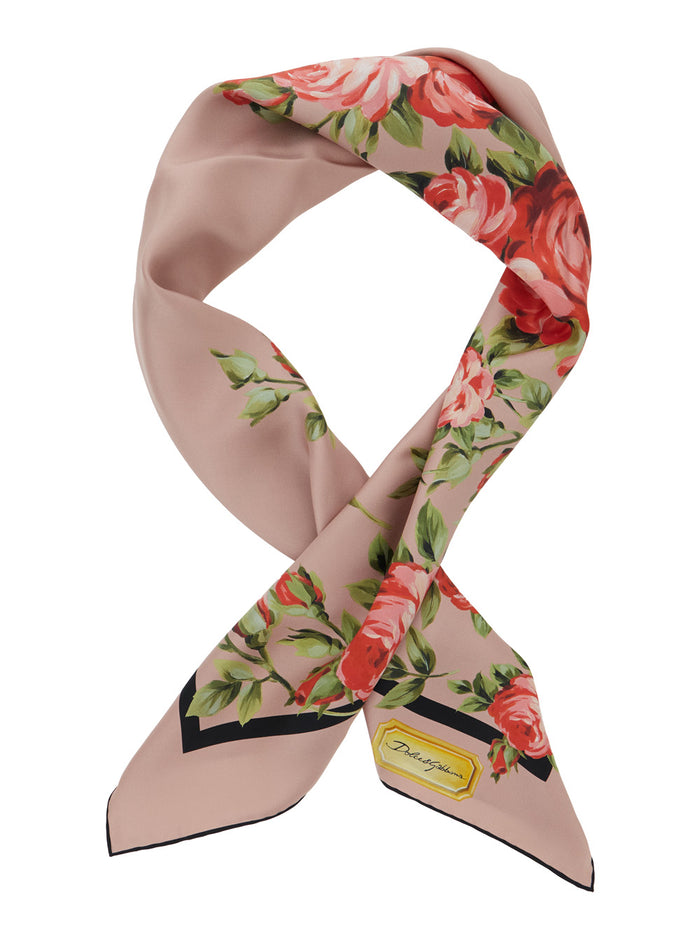Multicolor Square Silk Scarf with Logo on the Front and Floral All-Over Motif for Women Scarfs Foulards