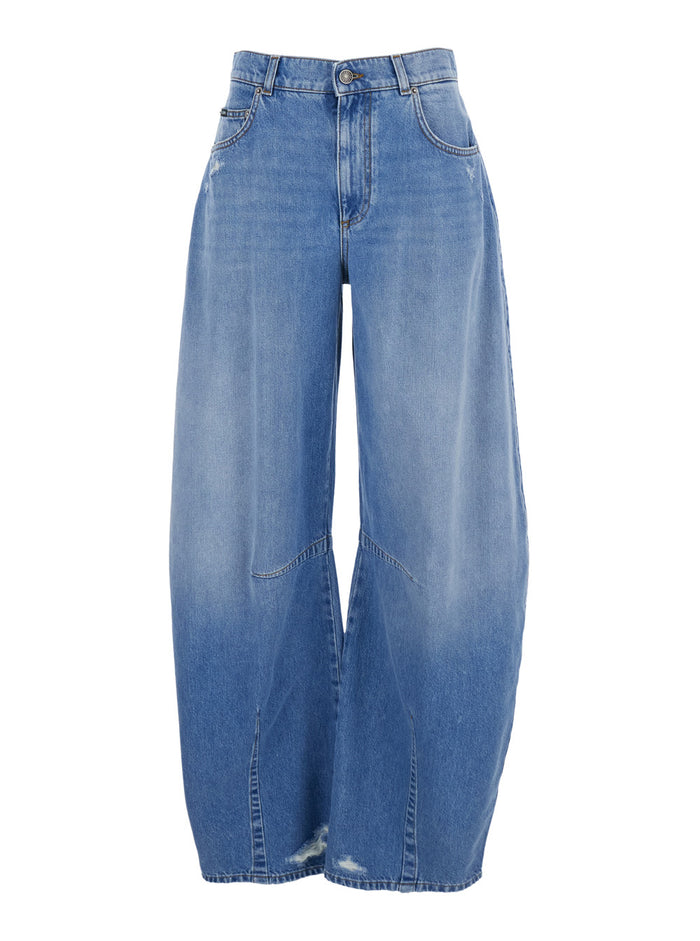Blue Five-pocket Balloon Effect Jeans in Denim for Women Blu Cotton
