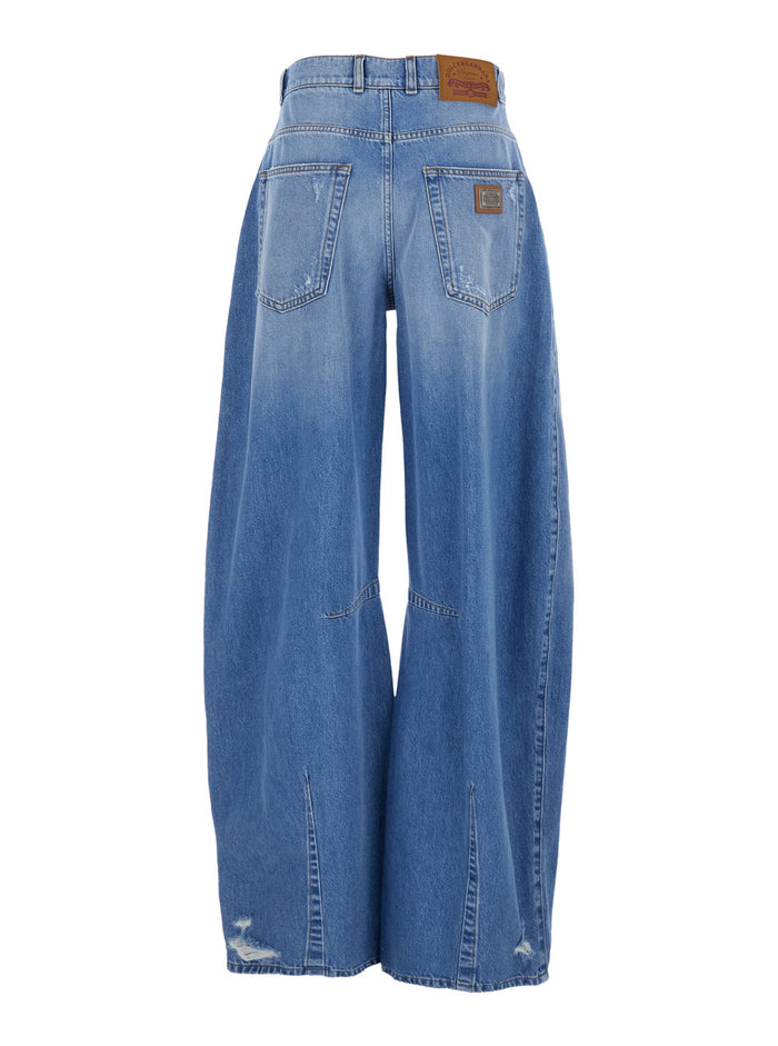 Blue Five-pocket Balloon Effect Jeans in Denim for Women Blu Cotton