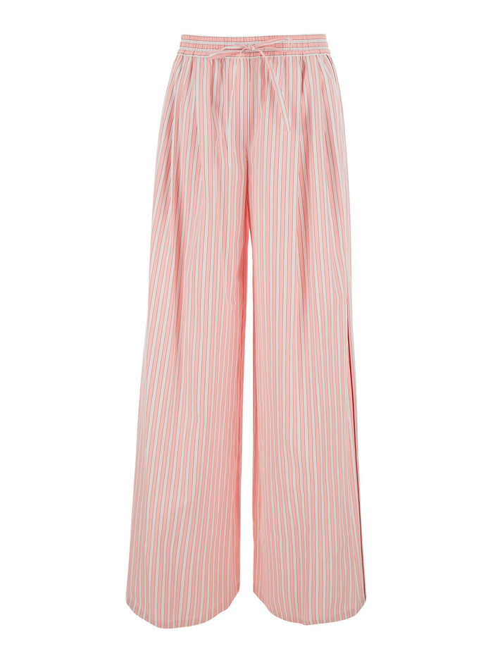 Pink Striped Trousers With Welt Pockets For Women
