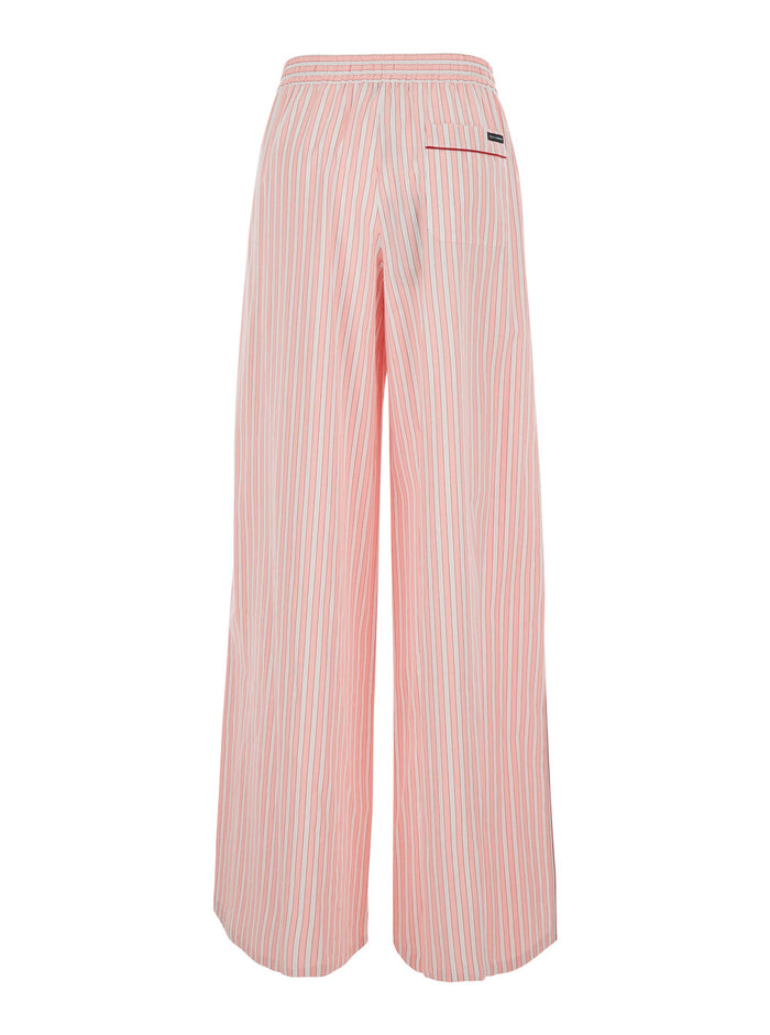 Pink Striped Trousers With Welt Pockets For Women