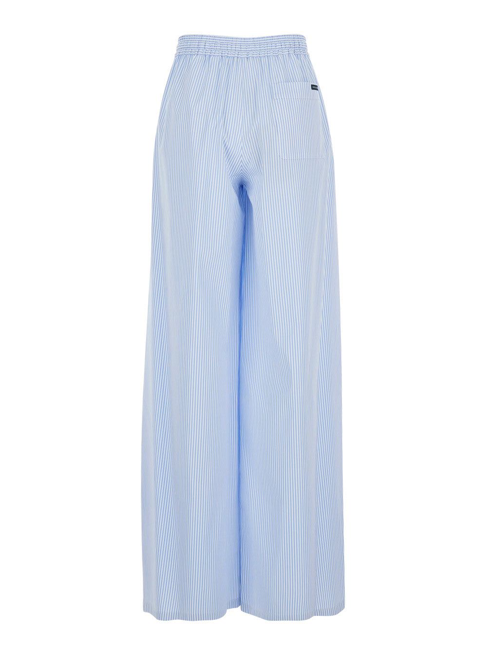 Blue Pants With Elastic Waist And Striped Motif Womens Fabric Light Trousers