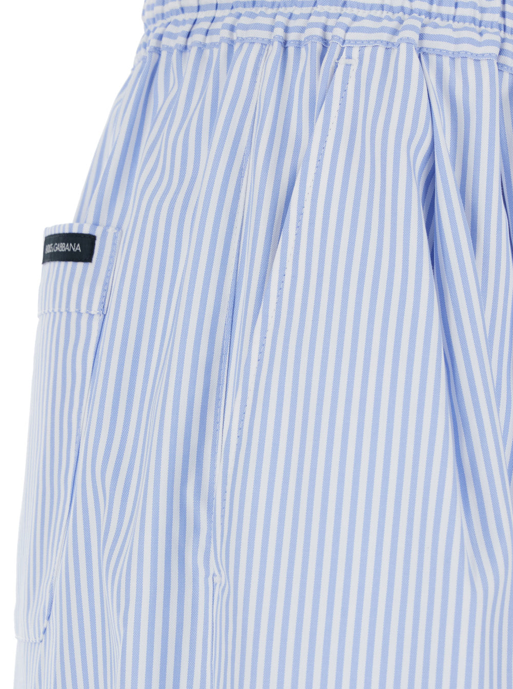 Blue Pants With Elastic Waist And Striped Motif Womens Fabric Light Trousers