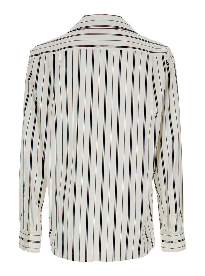 Black and White Long-Sleeved Shirt with Stripe Motif in Cotton for Men White/black Blouses