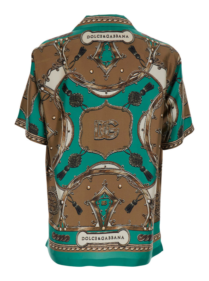Multicolor Bowling Shirt with Cuban Collar and All-Over Floral Print in Silk for Men Blouses