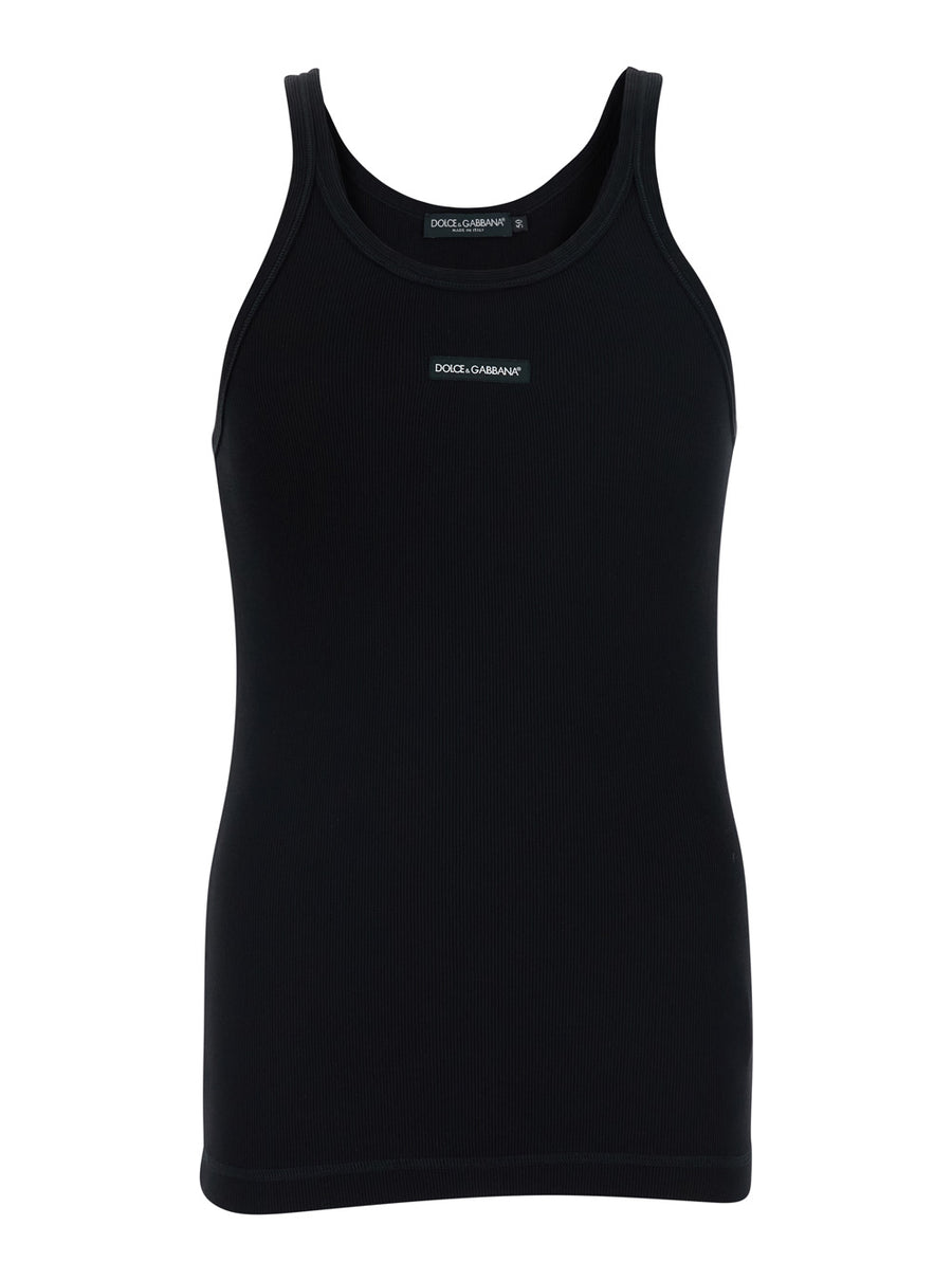Sleeveless Top Black Cotton Tops