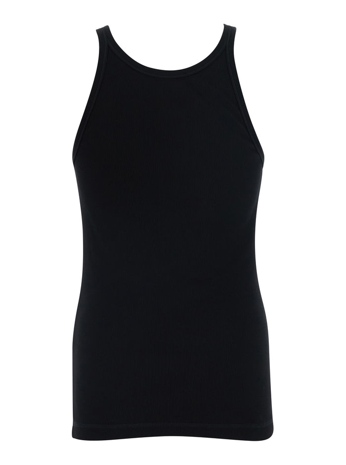 Black Sleeveless Top with Round Neck and Logo Patch on the Front in Cotton for Men Tops