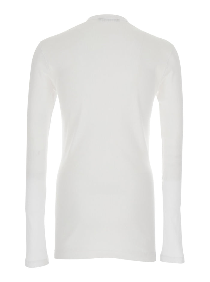 Serafino White Crew Neck T-Shirt with Long Sleeves and Logo Patch on the Front in Cotton for Men Tshirts Polo Shirts