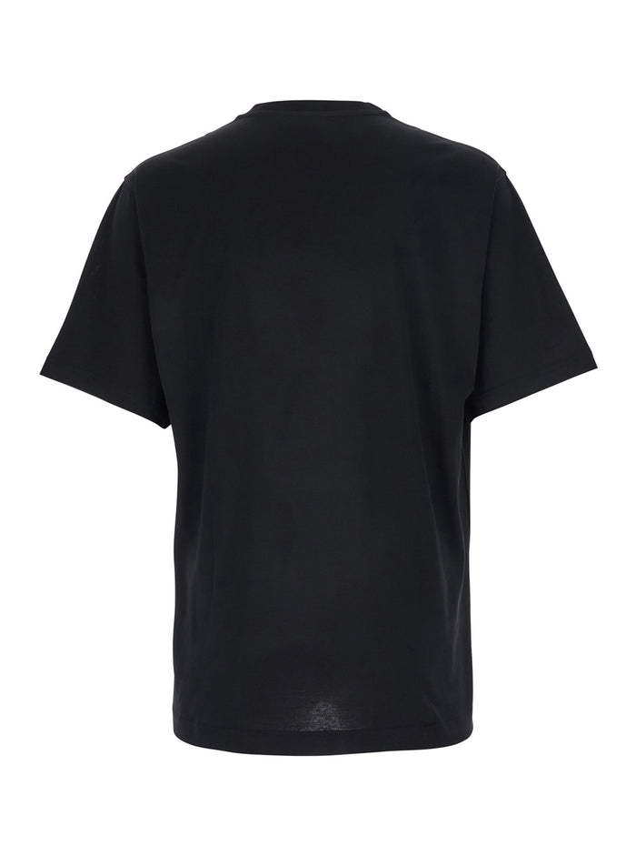 Black Crew Neck T-Shirt with Back Logo Patch in Cotton Man Tshirts And Polo Shirts