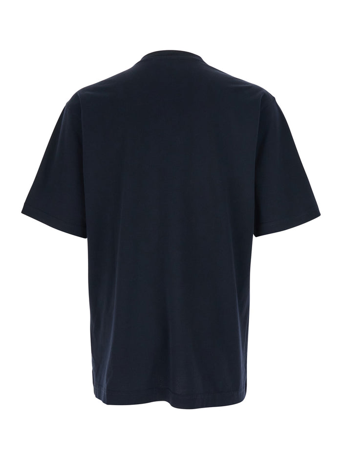 Blue T-Shirt with Logo Embroidery on the Front for Men Blu Cotton Tshirts And Polo Shirts