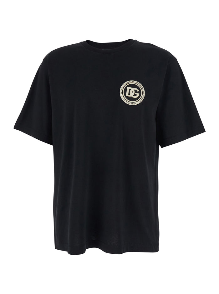 black crew Neck T-Shirt with logo embroidery on the front in cotton for men Tshirts And Polo Shirts