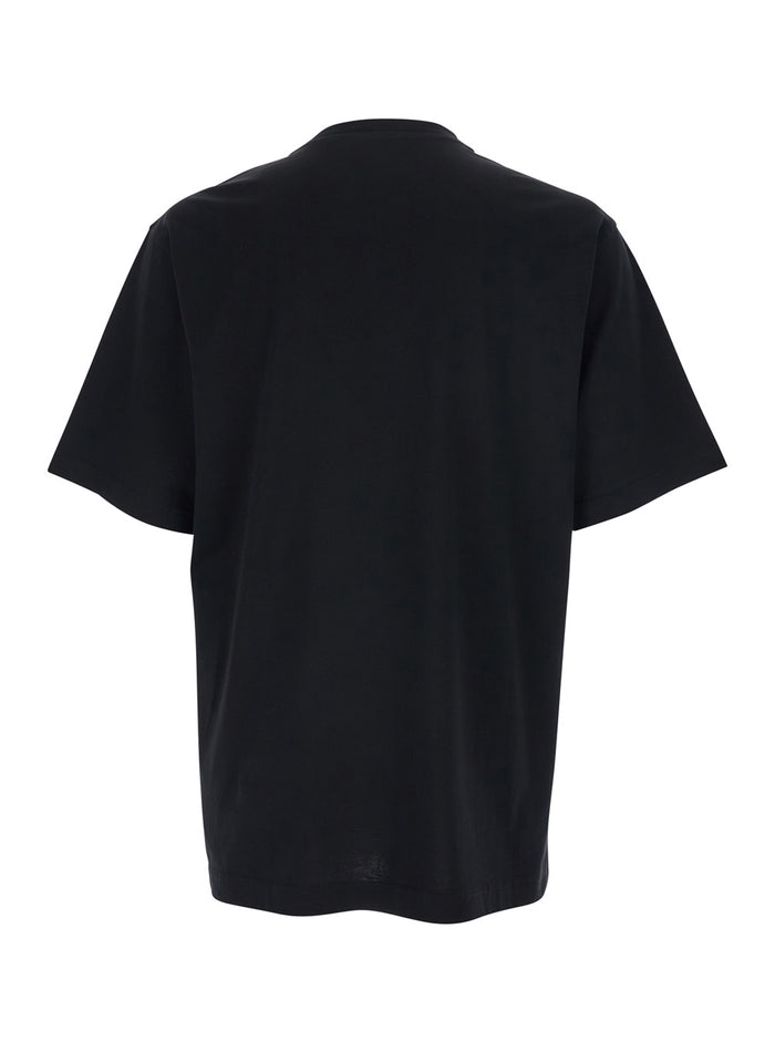 black crew Neck T-Shirt with logo embroidery on the front in cotton for men Tshirts And Polo Shirts