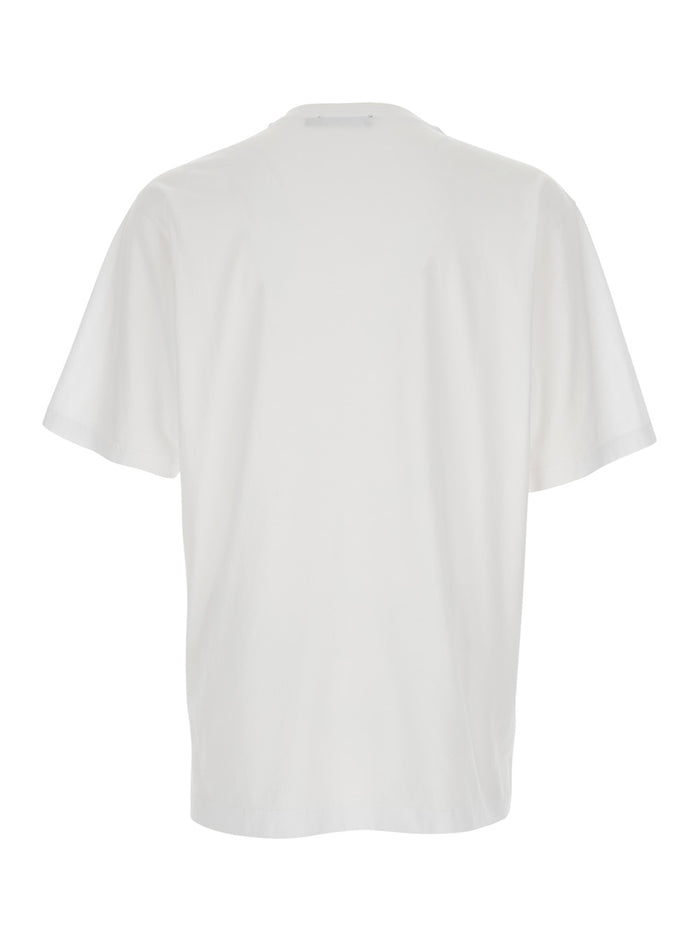 White Crew Neck T-Shirt with Logo Embroidery on the Front in Cotton for Men Tshirts And Polo Shirts