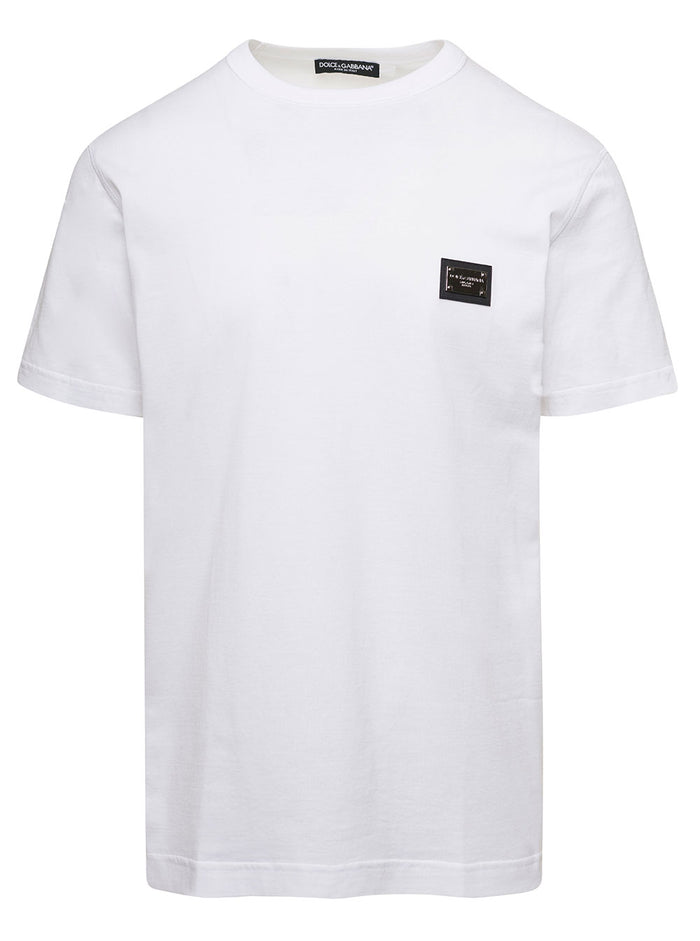 Crew Neck Logo White T-Shirt with Tag for Men Cotton Tshirts And Polo Shirts