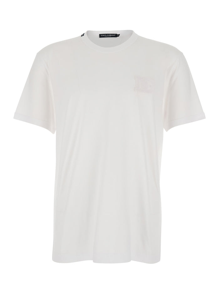 White T-shirt with DG Logo In Cotton for Men Tshirts And Polo Shirts