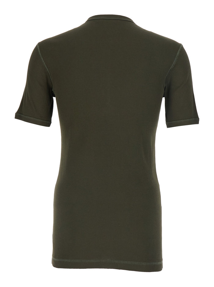 Serafino Green Crew Neck T-Shirt with Ribbed Knit in Cotton for Men Tshirts And Polo Shirts