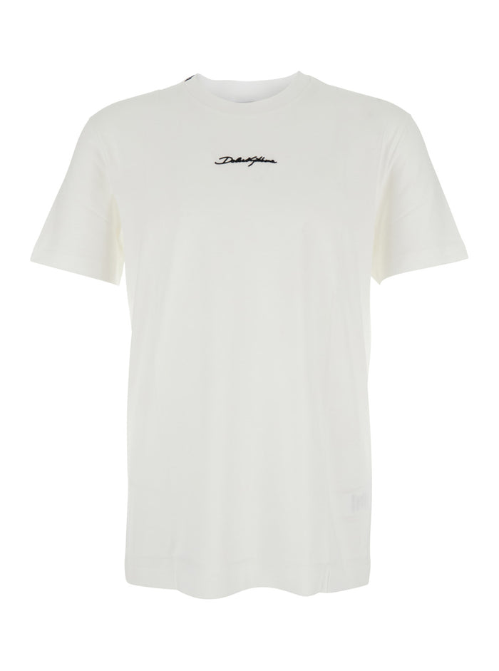 White Crew Neck T-Shirt with Signature Logo Print in Cotton for Men Tshirts And Polo Shirts
