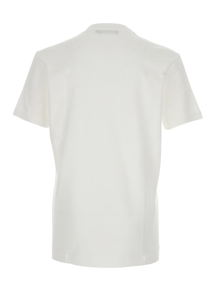 White Crew Neck T-Shirt with Signature Logo Print in Cotton for Men Tshirts And Polo Shirts