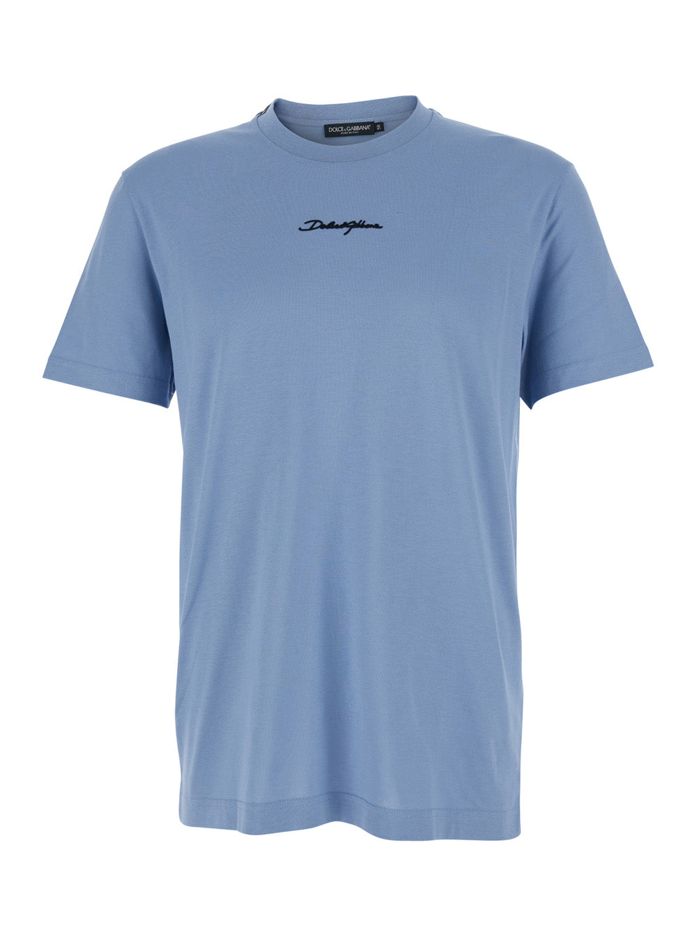 Light Blue Crew Neck T-Shirt With Logo Embroidery On The Front Cotton For Men Tshirts And Polo Shirts