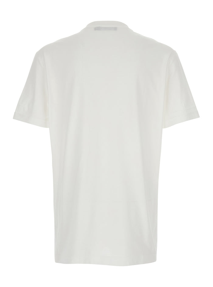 White Crew Neck T-shirt with Front Logo in Cotton for Men Tshirts And Polo Shirts