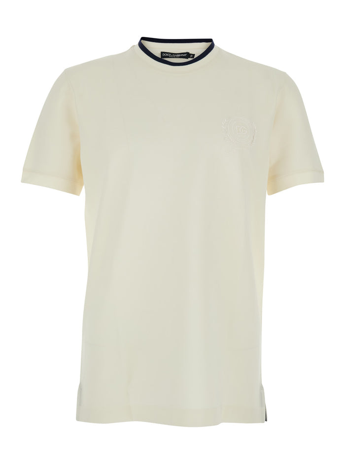White Crew Neck T-shirt with logo on the front in Tech Fabric men Polyester Tshirts And Polo Shirts