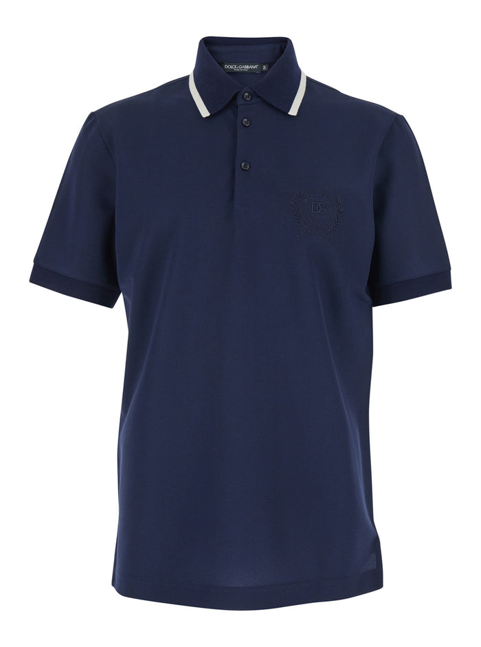 Blue Polo Shirt with Logo on the Front in Tech Fabric for Men Blu Polyester Tshirts And