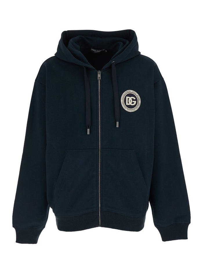 Blue Hooded Sweatshirt with Logo Patch on the Front in Cotton for Man Blu Sweatshirts
