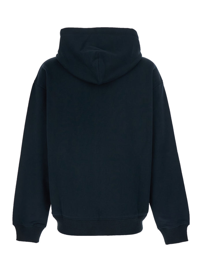Blue Hooded Sweatshirt with Logo Patch on the Front in Cotton for Man Blu Sweatshirts