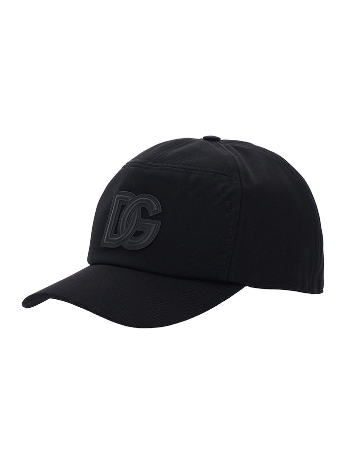 Black Baseball Cap with Front Logo Patch in Cotton for Men Viscose Hats And Gloves