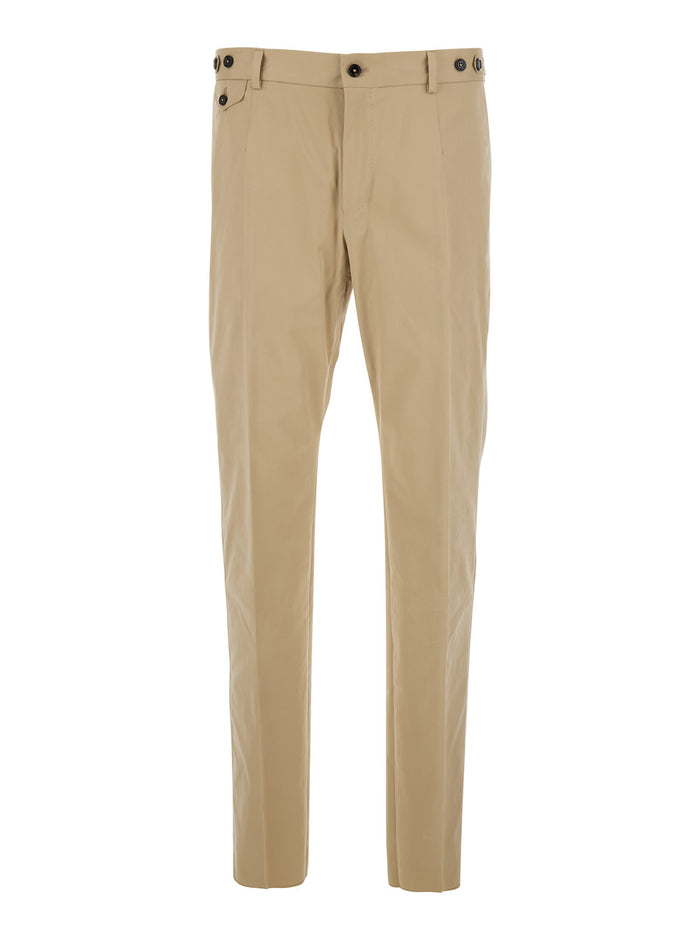 Beige Pants with Logo Patch on the Back in Cotton for Men Trousers