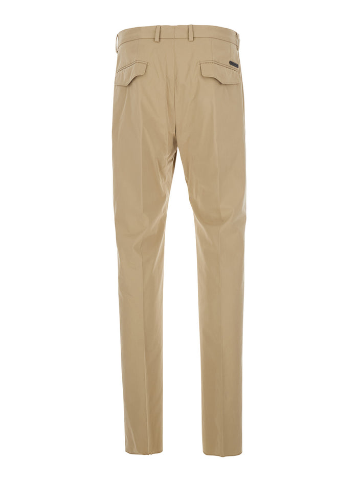 Beige Pants with Logo Patch on the Back in Cotton for Men Trousers