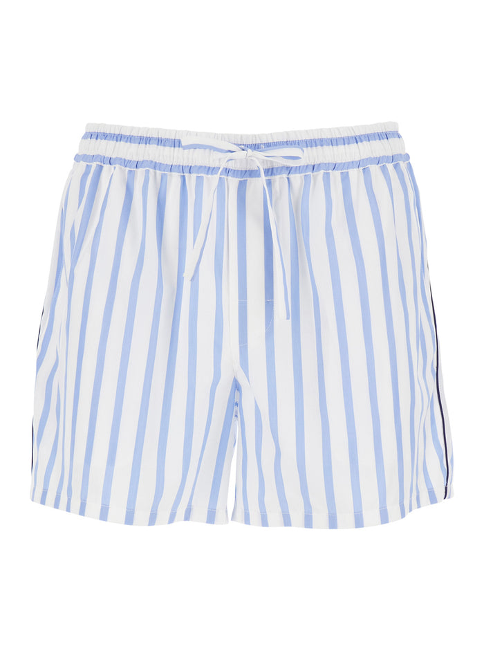 Light Blue Bermuda Shorts with Elasticated Waist and Drawstring All-Over Striped Motif in Cotton for Men