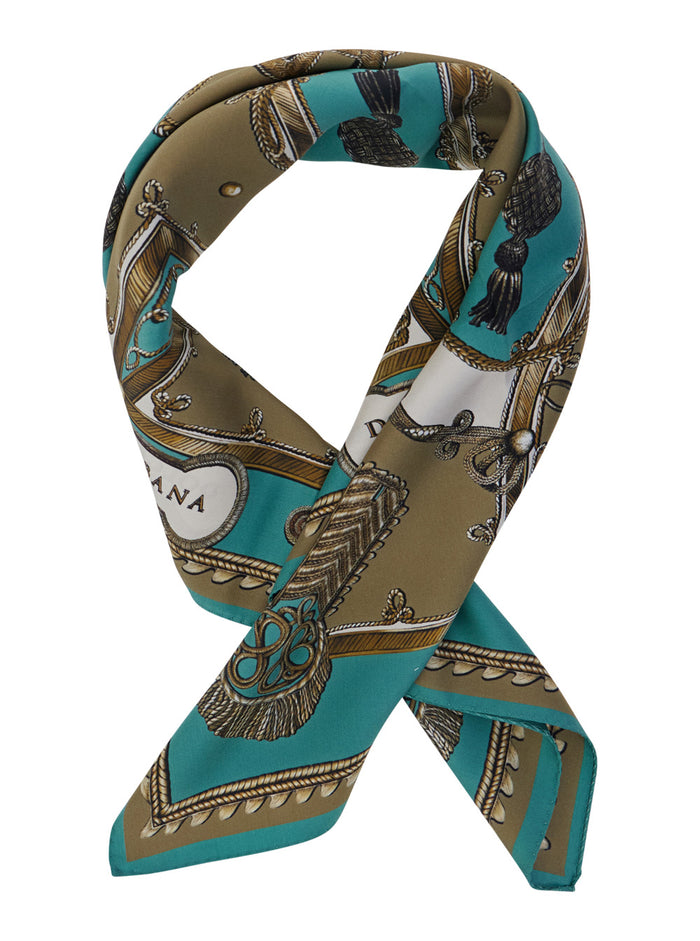 Green Silk Scarf with All-Over Print and Logo Lettering on the Front for Men Scarfs Foulards