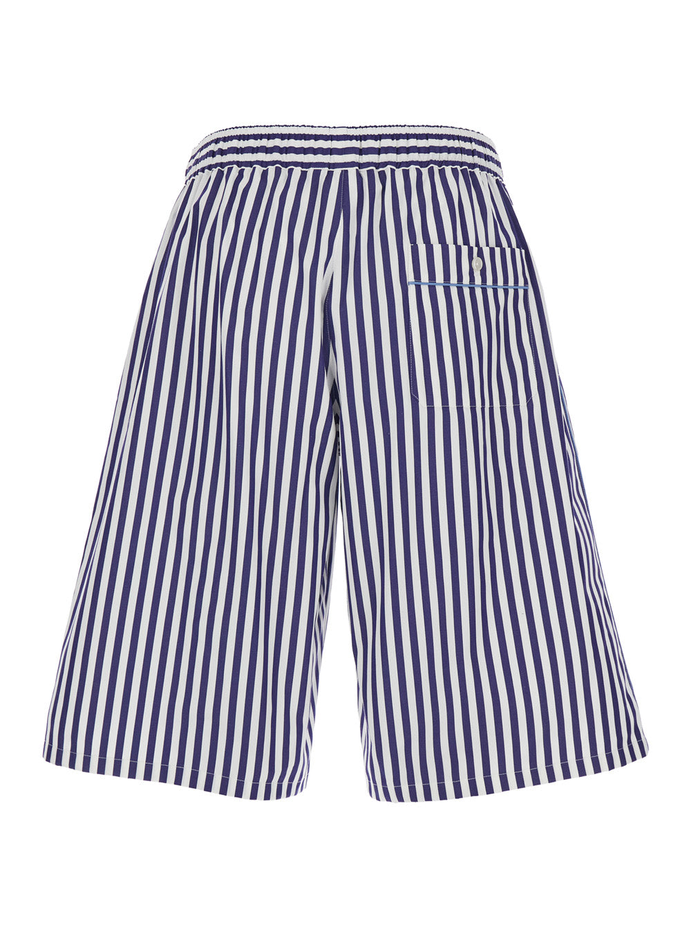 Blue Bermuda Shorts with Striped motif and Elastic Waist In Cotton for Men Blu
