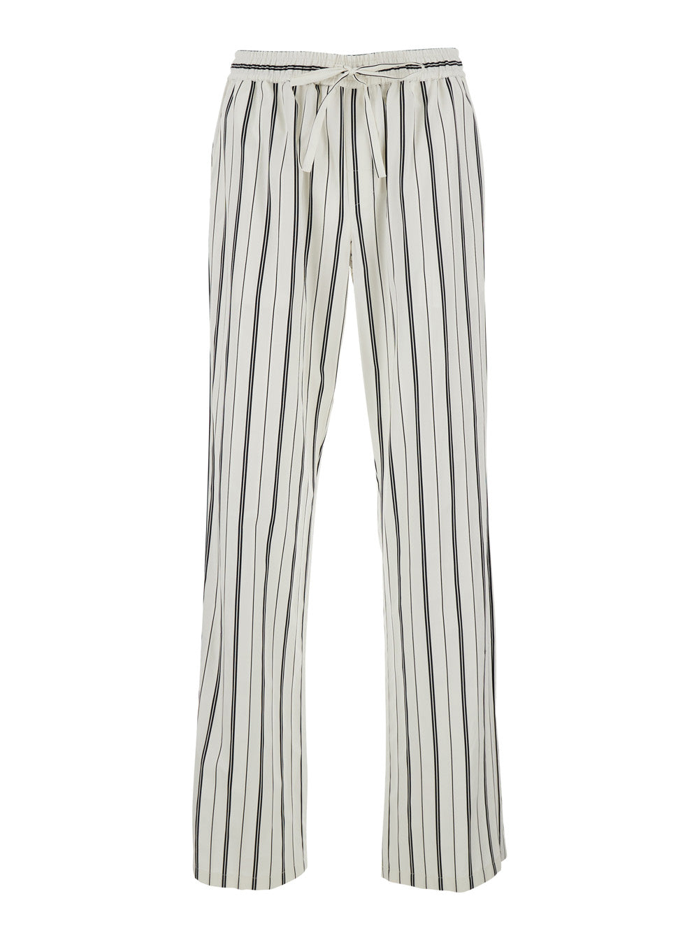 Pants Striped Poplin With Vertical Stripe Design In White-Black For Men White/black Cotton Trousers