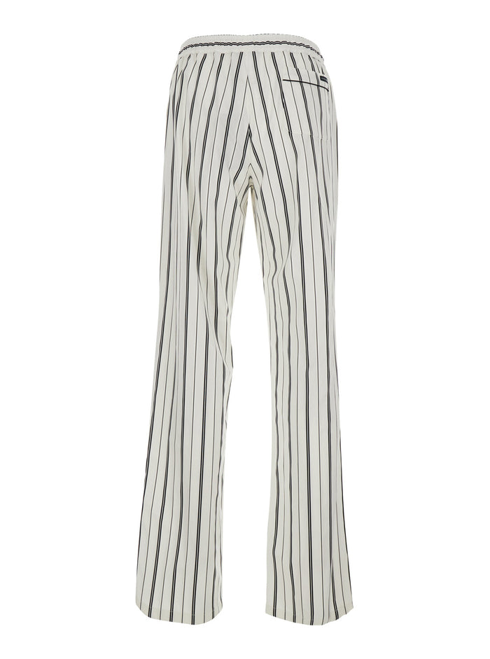 Pants Striped Poplin With Vertical Stripe Design In White-Black For Men White/black Cotton Trousers