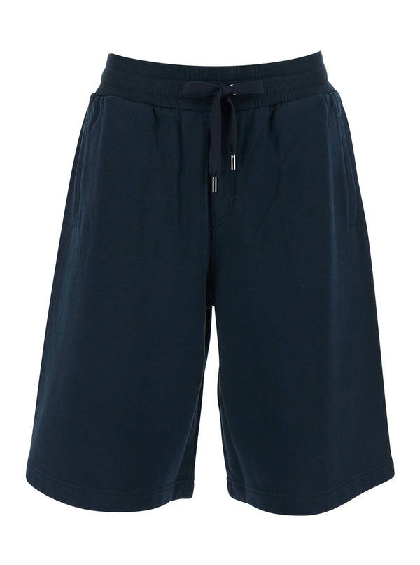 Bermuda Shorts Blue Elastic Waist Cotton