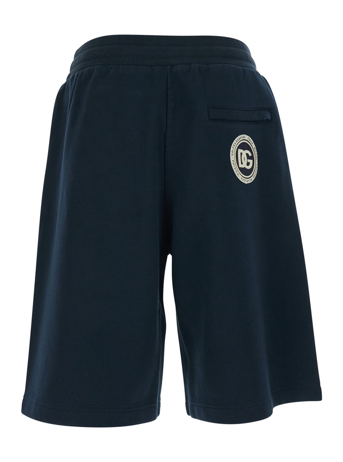 Blue Bermuda Shorts with Elastic Waist and Logo on the Back for Men Blu Cotton