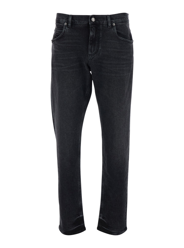 Jeans With Logo Patch, Black Cotton