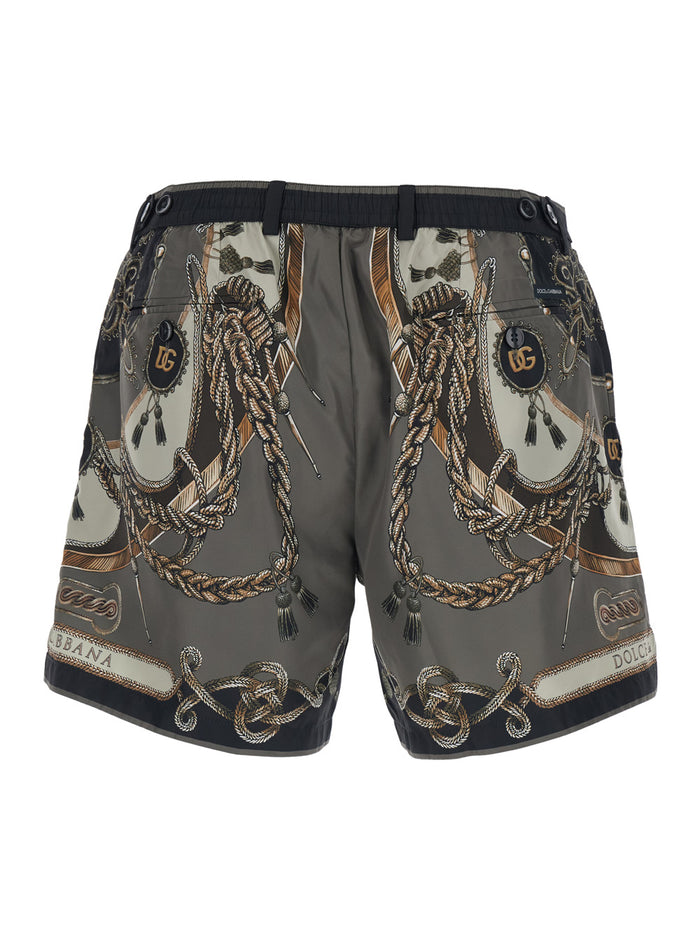 Grey Swim Shorts with all-over print in Tech Fabric for Men Beachwear