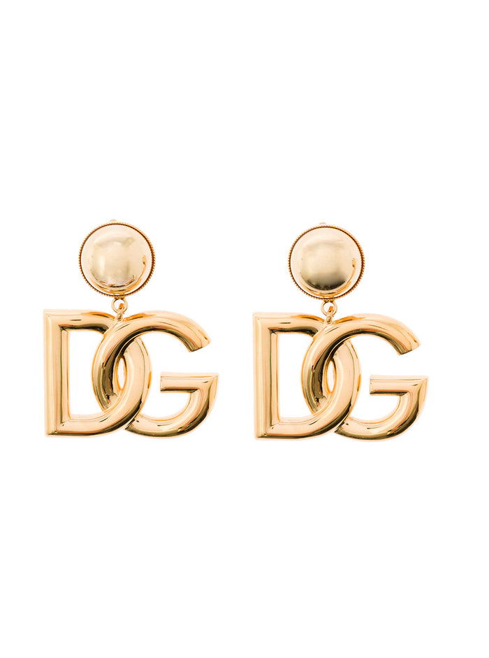 Gold DG Logo Clip Earrings in Brass for Women Metallic