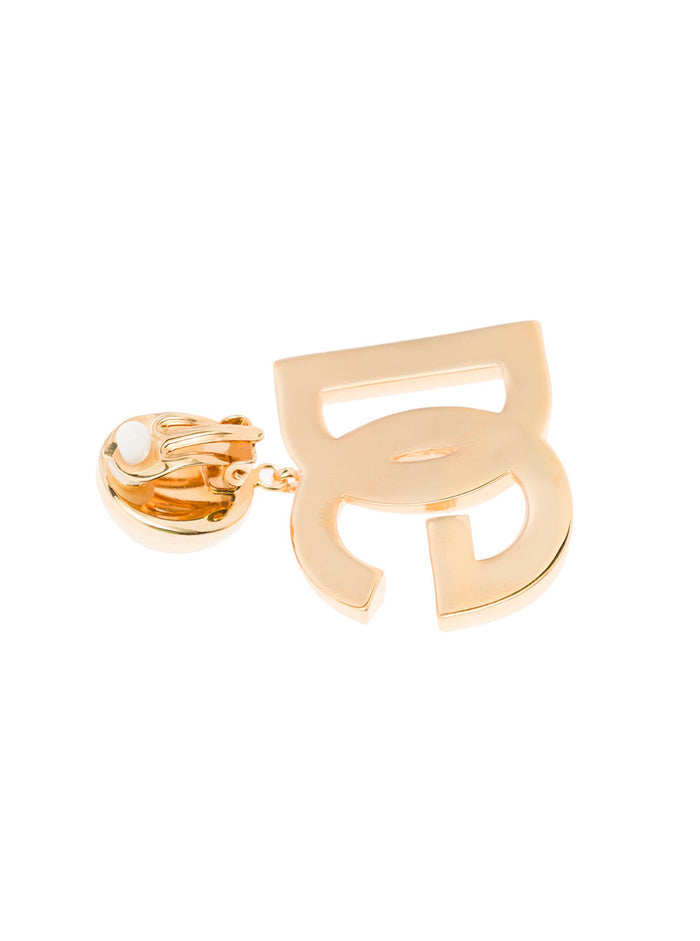 Gold DG Logo Clip Earrings in Brass for Women Metallic